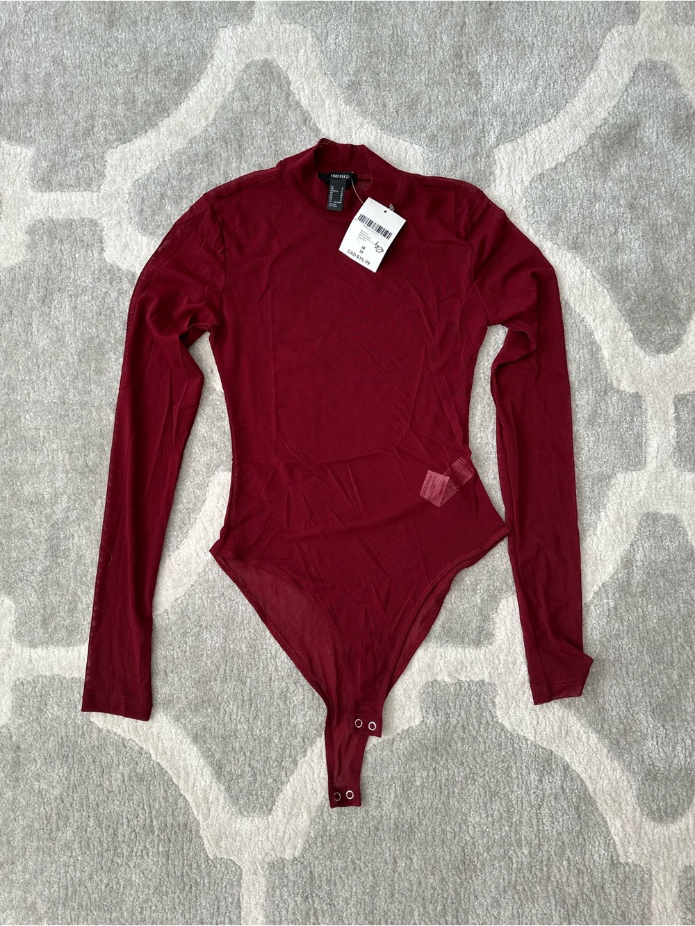 Forever 21 Dark Red Long Sleeve Crew Neck Bodysuit